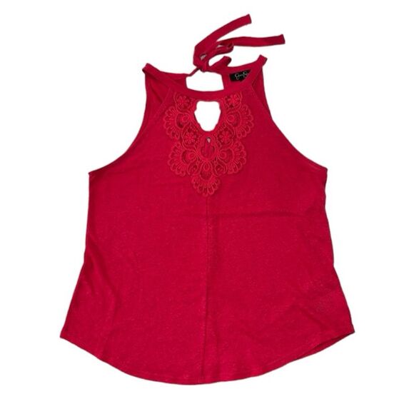Jessica Simpson | Women’s Embroidered Red Pink Tank Top Sleeveless Blouse - Picture 2 of 9